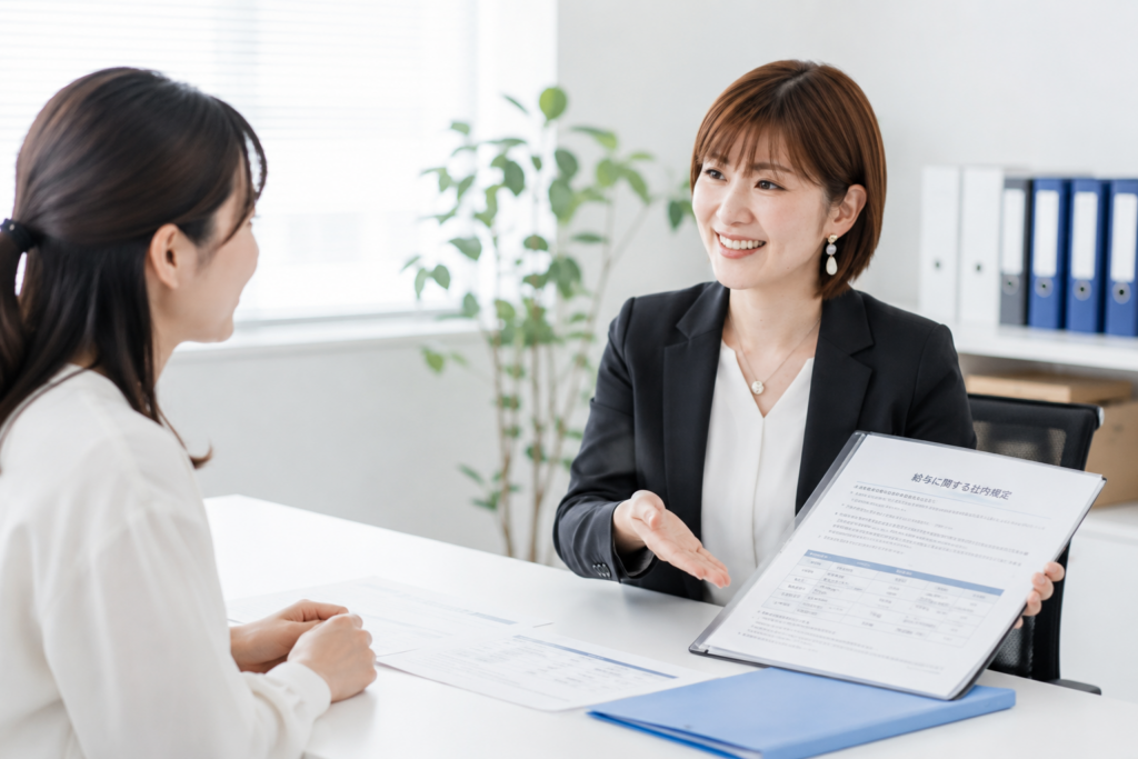 派遣スタッフに説明をするコンサルタント